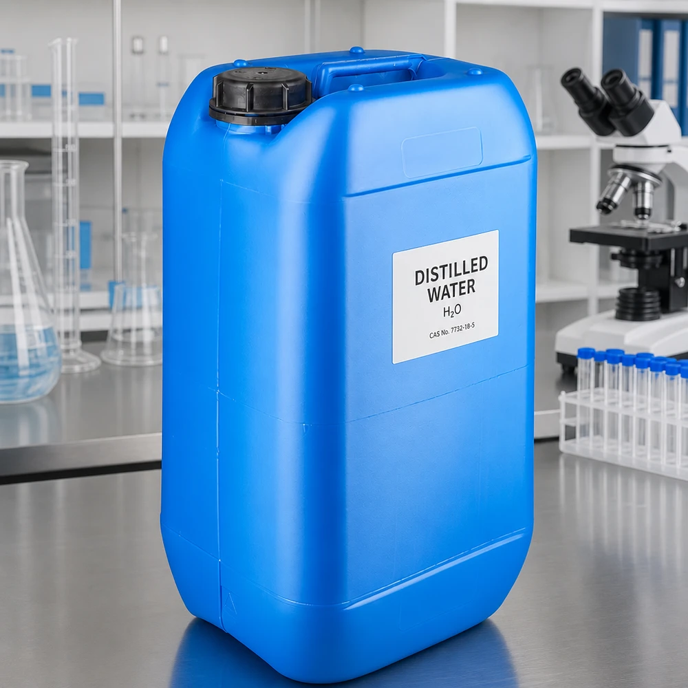 Rechthoekige kunststof jerrycan van 15 liter, blauw, stapelbaar, met lekvrije OV-deksel