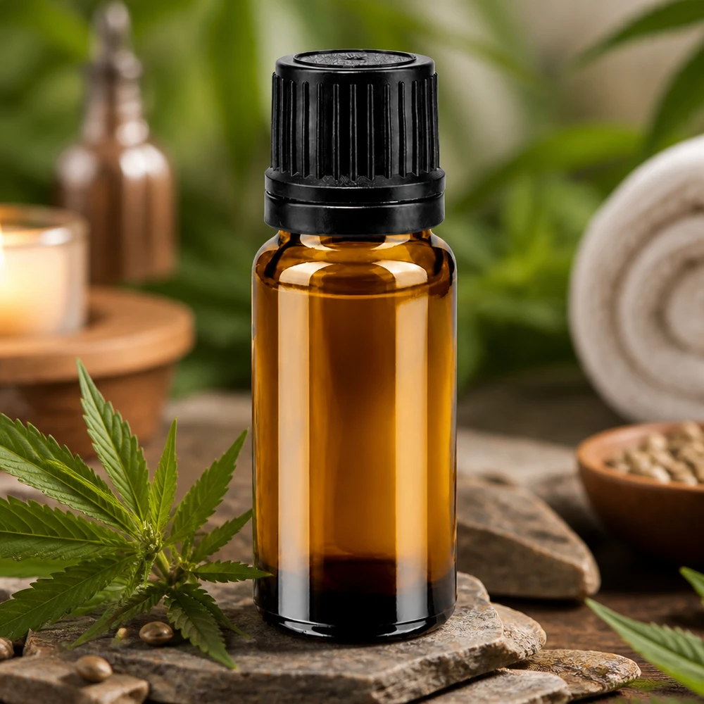 Kleine bruine apotheekdruppelfles van 10 ml met OV-bescherming voor aromatherapie en wellness