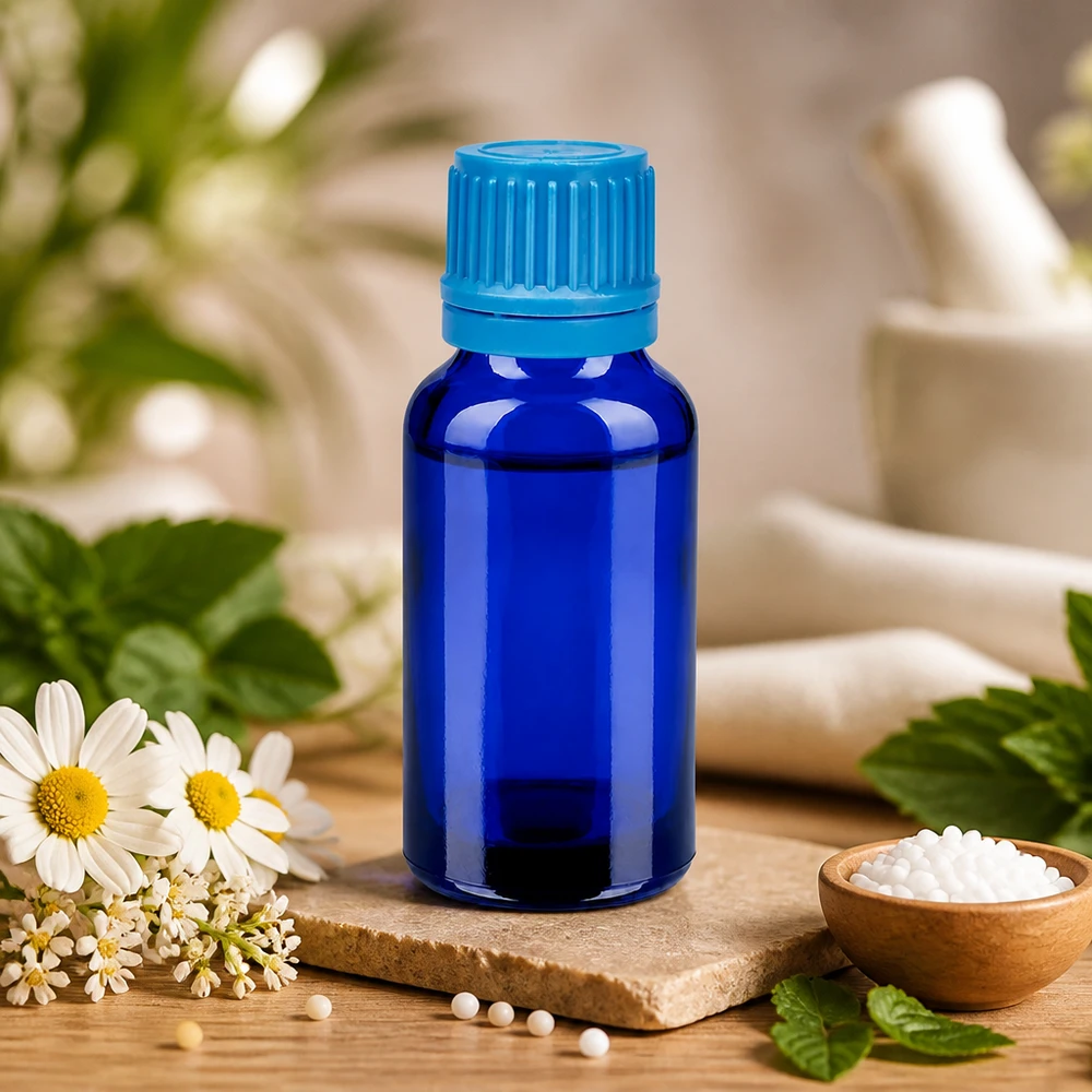 20ml flacon 11mm SV blauw OV BlueLine UT18/20 Professioneel 20ml druppelflesje van UV-beschermend blauw glas voor homeopathische middelen