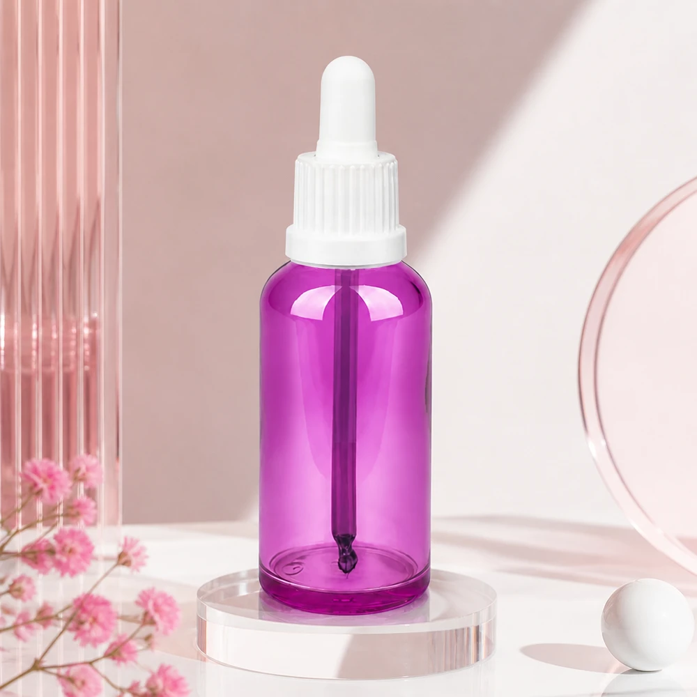 Compacte paarse druppelflacon 50ml perfect voor op reis en onderweg