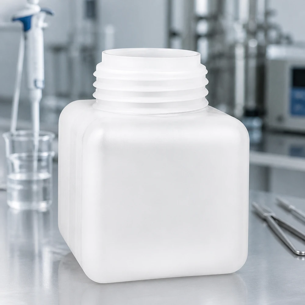 Chemicaliënfles 500 ml, wijde hals Stevige PE-HD-voorraadfles van 500 ml, naturel, met brede hals, bestand tegen zuren en basen