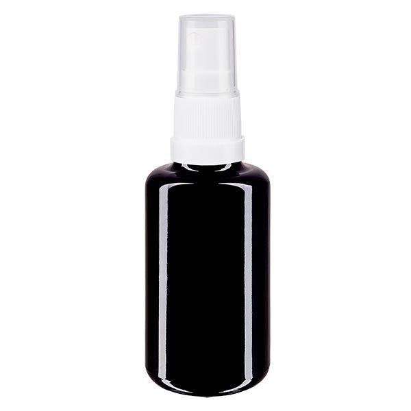 Fles violet glas 30 ml met pompverstuiver wit Fles violet glas 30 ml met pompverstuiver wit