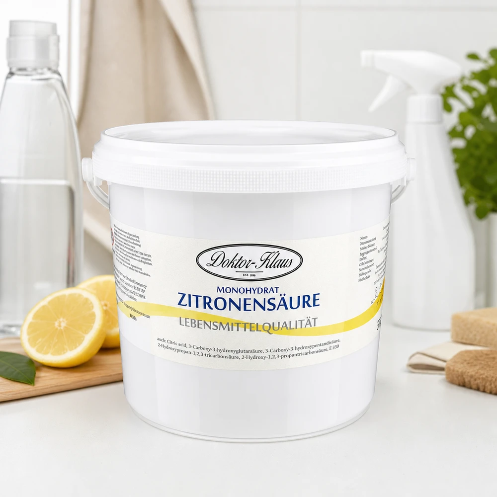 5 kg citroenzuur, E330, levensmiddelkwaliteit Doktor-Klaus citroenzuur 5kg in een stapelbare witte plastic emmer met veilig deksel