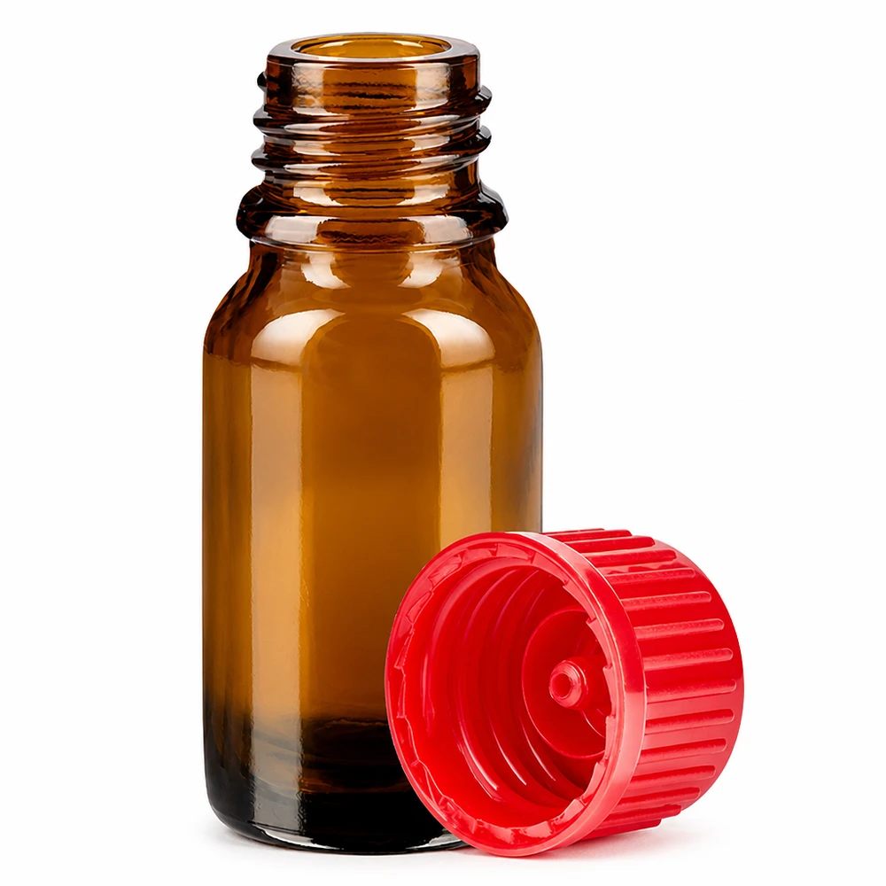10ml fles 11mm SV rood STD BrownLine UT18/10 Professioneel 10ml amberkleurig glazen flesje met rode dop voor cosmetica en apotheek