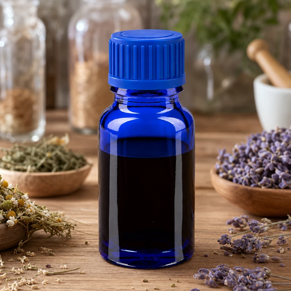 Blauw 10ml-flesje van laboratoriumkwaliteit met verzegelbare dop voor veilig bewaren