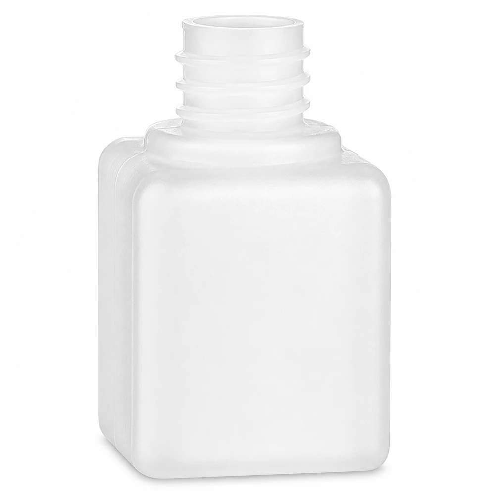 Chemicaliënfles 20 ml, nauwe hals Compacte PE-HD-fles van 20 ml, vierkant, GL18, smalle hals, voor chemicaliën en laboratoriumbenodigdheden