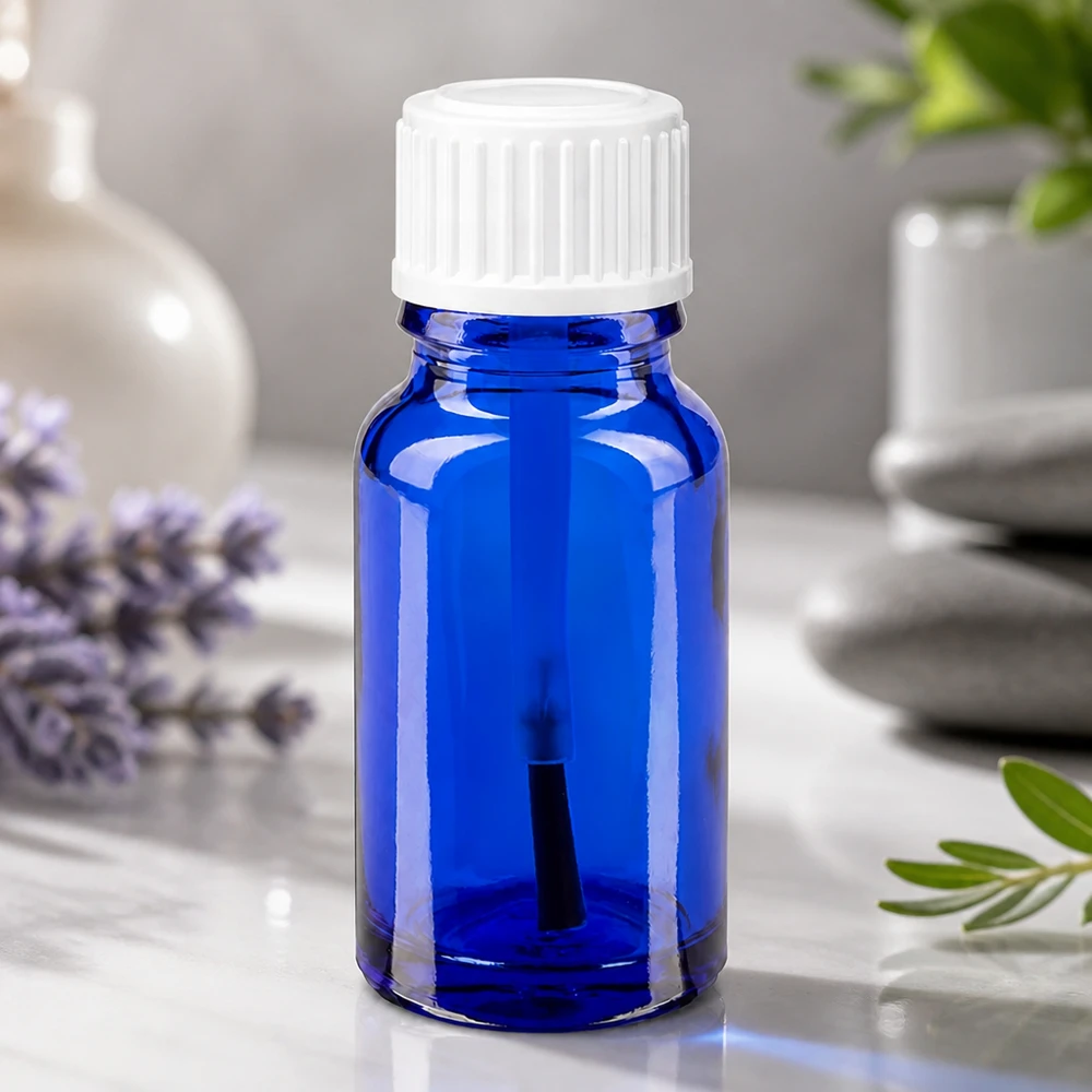 Doseerflesje van 10 ml van blauw veiligheidsglas met standaarddop voor nauwkeurig gebruik