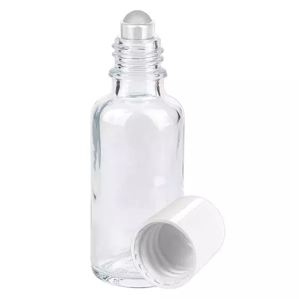 Apothekersflesje helder 30ml roll-on cap wit Apothekersflesje helder 30ml roll-on cap wit