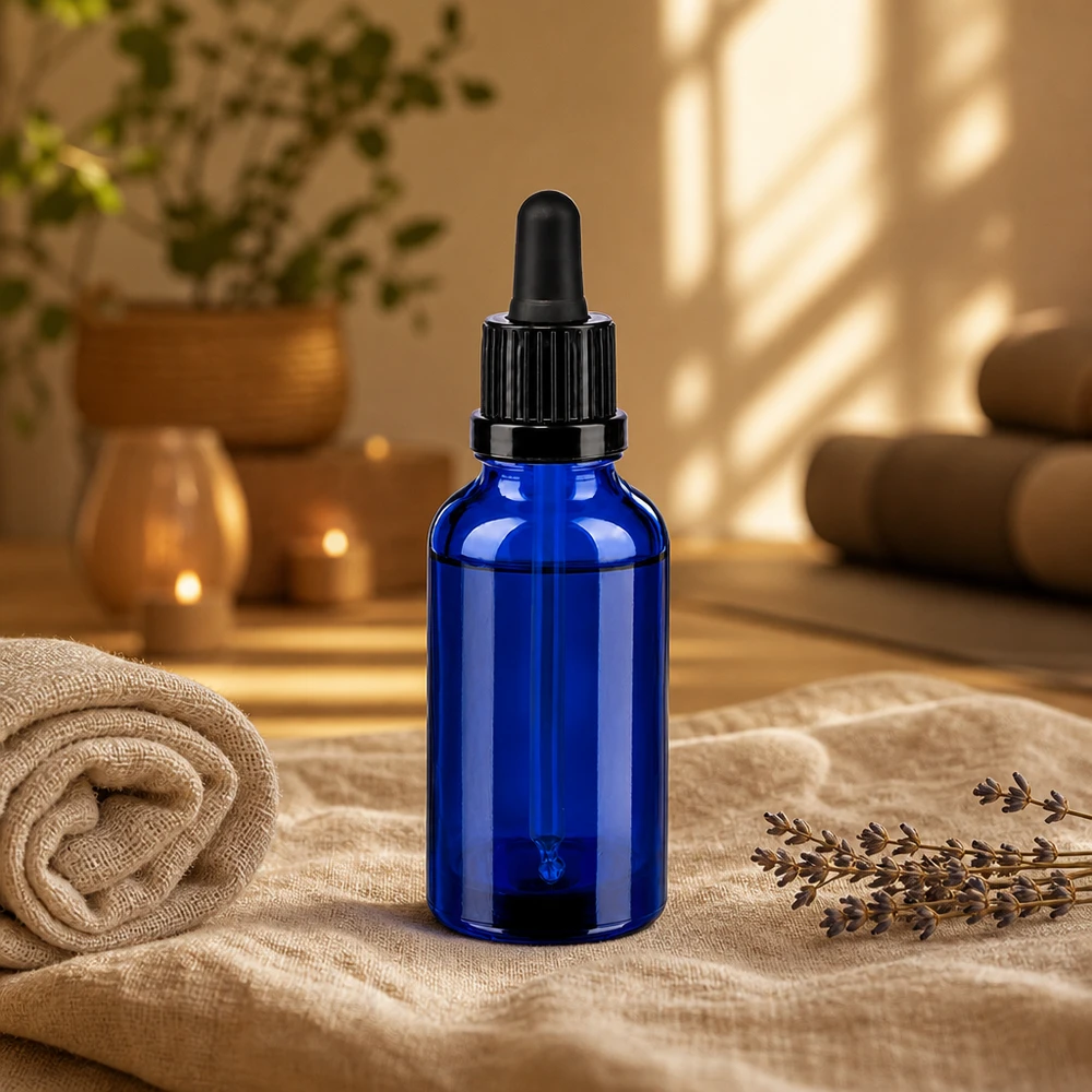 Compacte 30ml druppelflacon in kobaltblauw voor cosmetica en natuurgeneeskunde