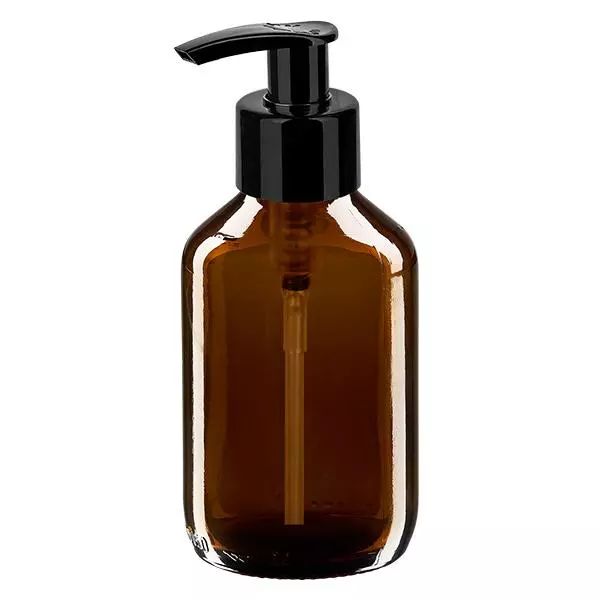 150ml medicijnfles bruin, met dispenserpomp zwart ApoGl 150ml medicijnfles bruin, met dispenserpomp zwart ApoGl