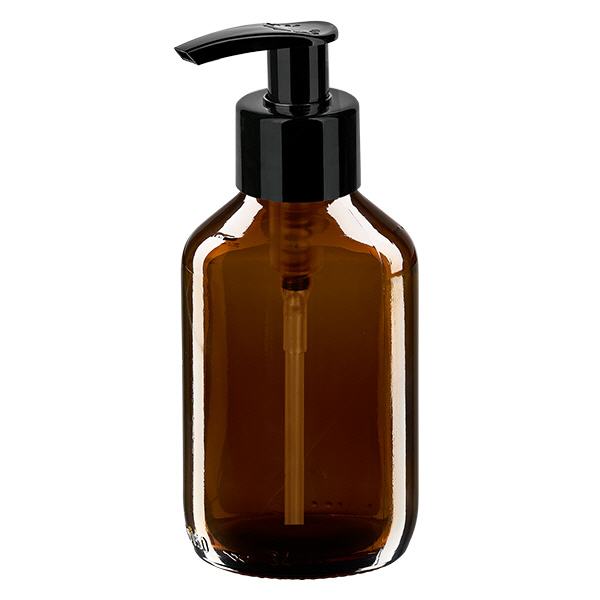 150ml medicijnfles bruin, met dispenserpomp zwart ApoGl 150ml medicijnfles bruin, met dispenserpomp zwart ApoGl