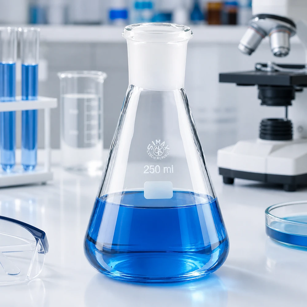 Erlenmeyer 250ml nauwe hals borosilicaat met slijpstuk 29/32 Erlenmeyer 250ml nauwe hals borosilicaat met slijpstuk 29/32