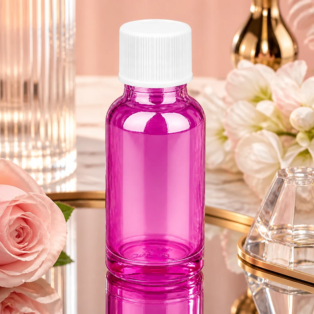 20ml fles 11mm schroefdop wit standaard PurpleLine UT18/20 Decoratieve paarse glazen fles 20ml met witte SV-dop voor fijne parfummengsels