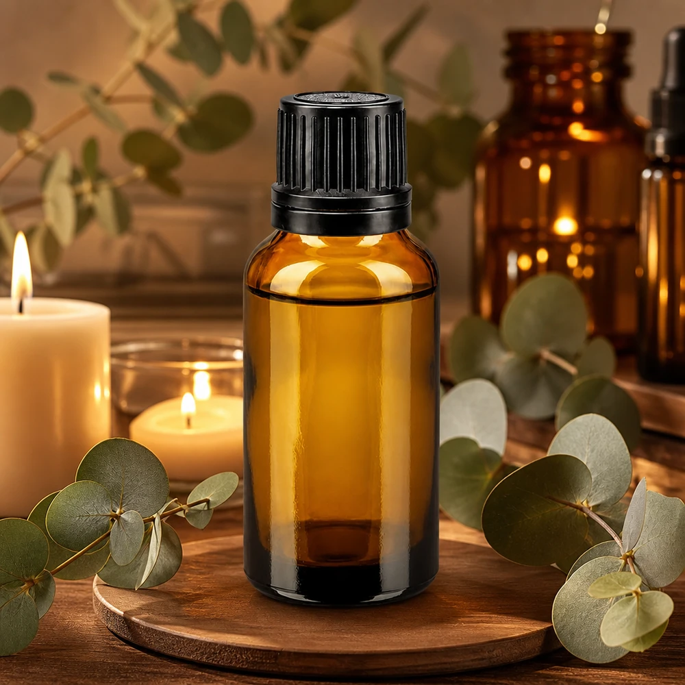 Bruine glazen fles 20ml met zwart schroefsluiting uitgietring VR 20 ml fles met breekring, bruin glas, OV-dop, halsopening 8 mm, leeg farmaceutisch glas