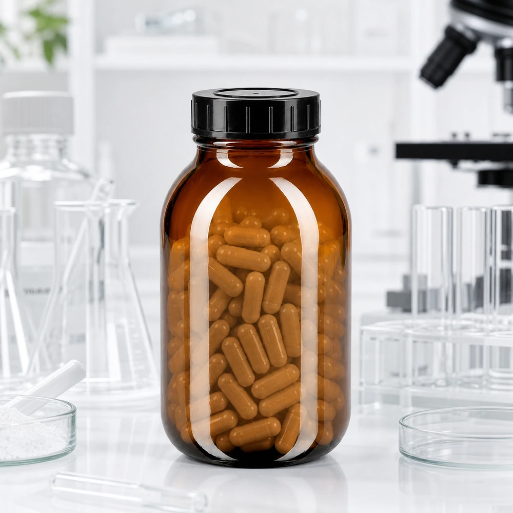 500 ml amberkleurige glazen fles met grote opening en dichte schroefdop voor farmaceutische toepassingen