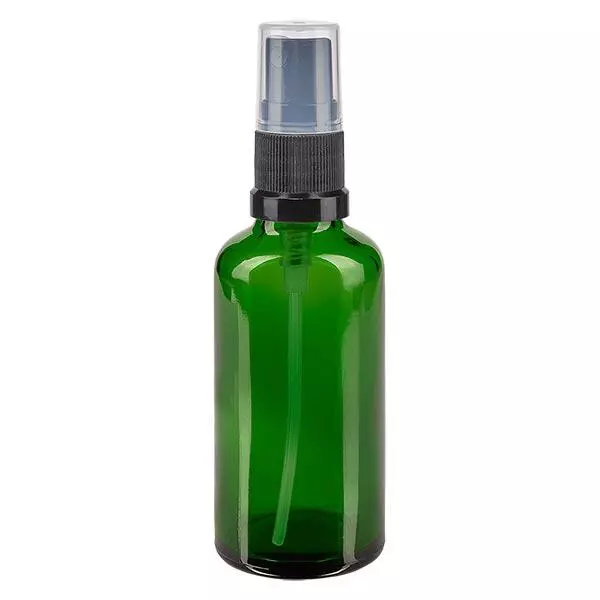 Groenen glazen flessen 50ml met zwart pompverstuiver