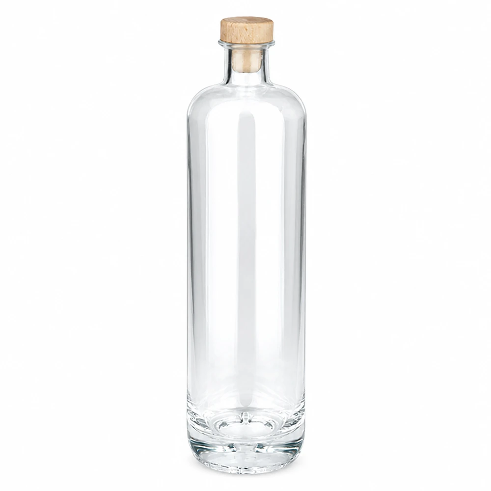 700ml glazen fles Ella met houten handvat kurk UNiTWIST transparant leeg Productfoto tegen een witte achtergrond