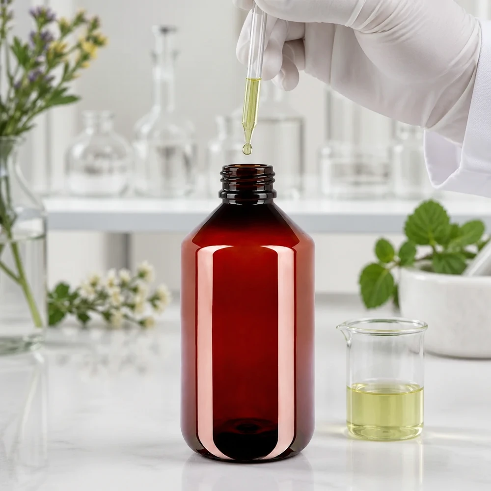 Bruine PET-fles met brede hals van 500 ml met witte buitenverpakking, ideaal voor natuurlijke cosmetica