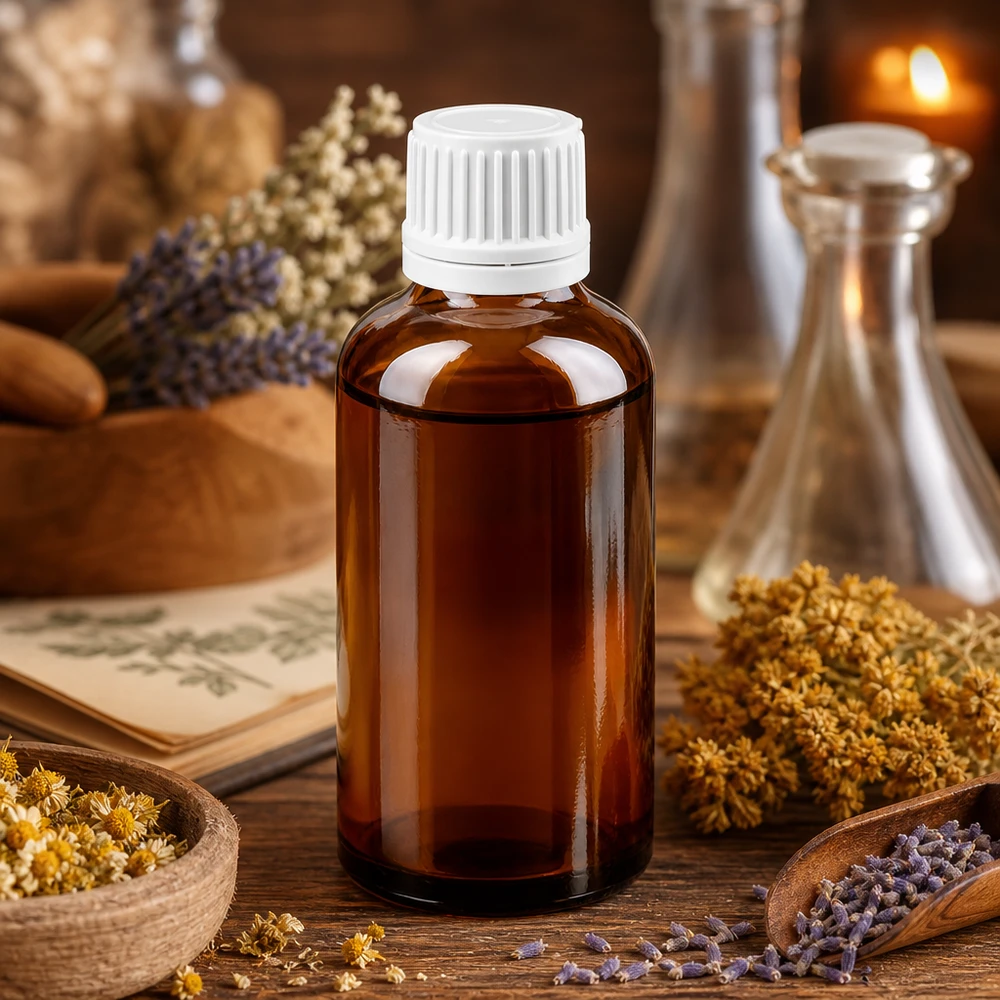 Geneesmiddelfles 50ml van UV-beschermend amberkleurig glas met verzegelbare dop