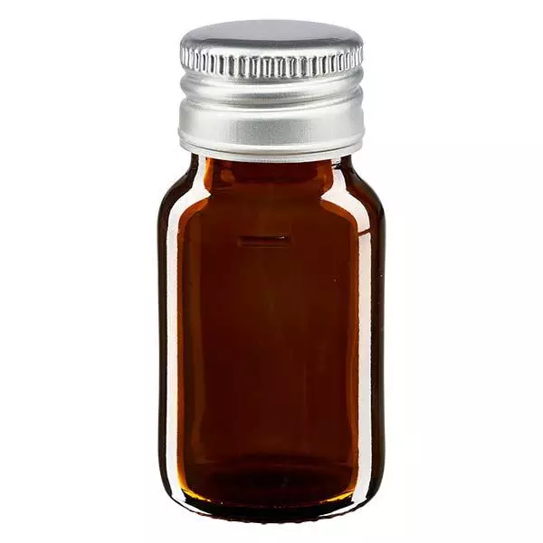 30 ml Euro-medicijnfles bruin met zilveren aluminium sluiting
