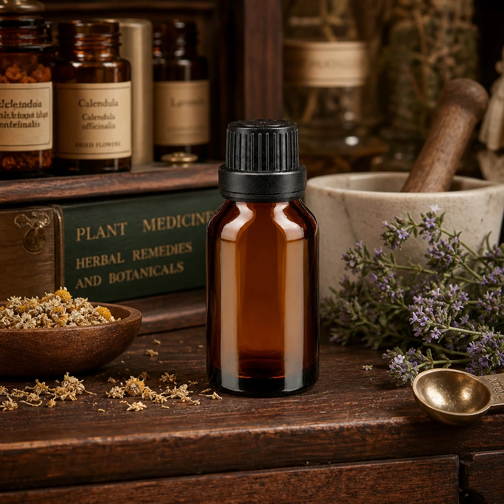 Lichtbestendige bruine glazen fles van 15 ml met precisiedruppelaar voor etherische oliën van geneeskrachtige planten