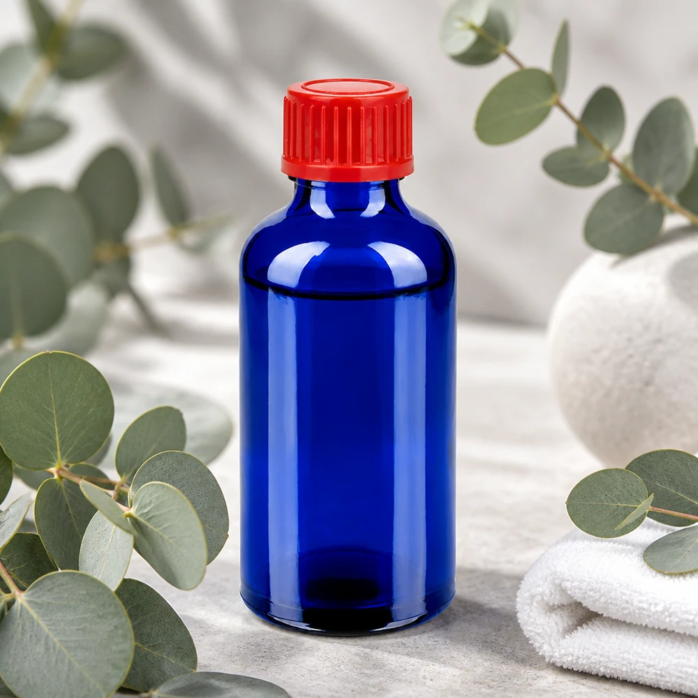 50ml fles 11mm SV rood STD BlueLine UT18/50 Medicijnfles 50ml BlueLine serie met ergonomisch ontwerp en lekvrije dop