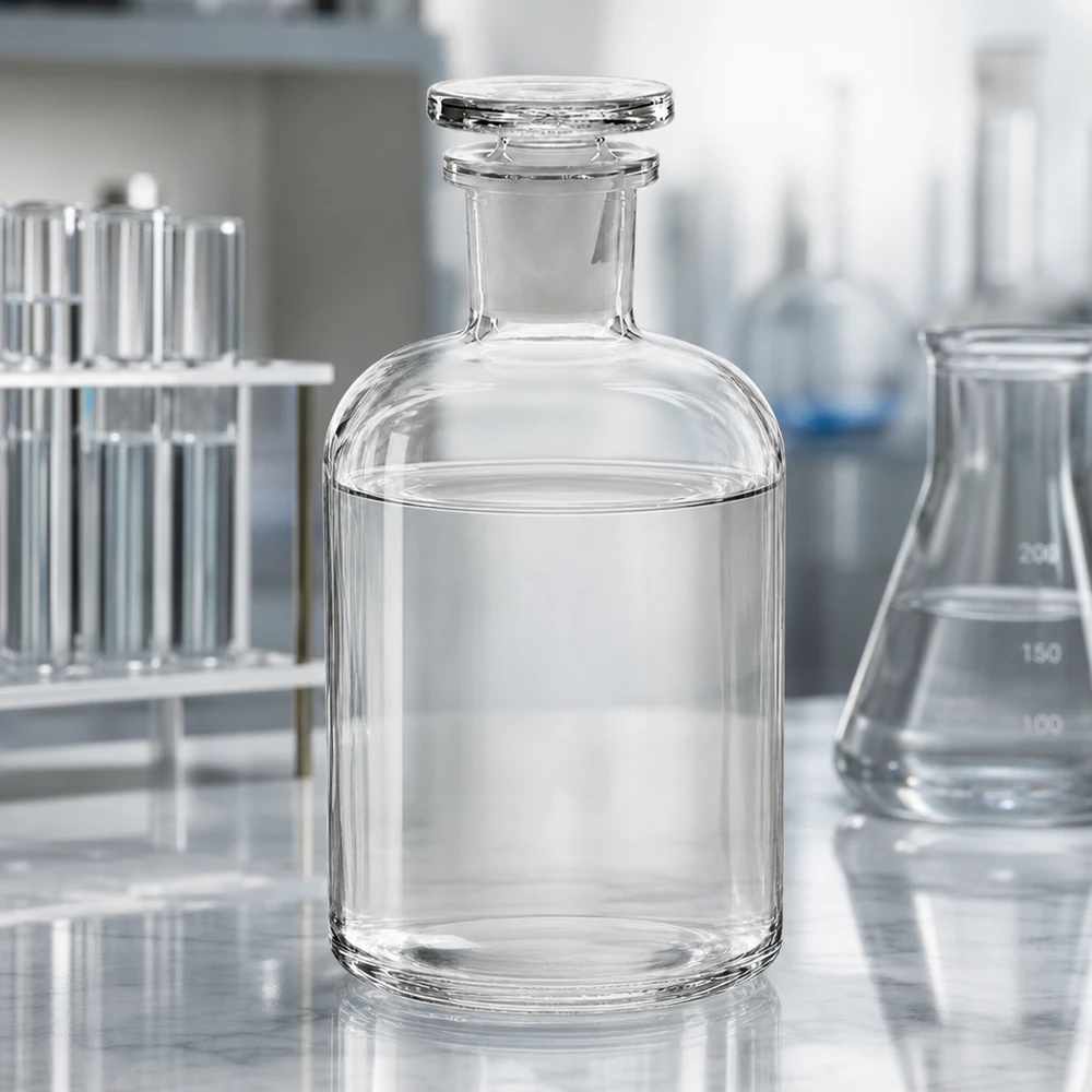 Klassieke laboratoriumfles van 500 ml, helder, met smalle hals en luchtdichte glazen dop