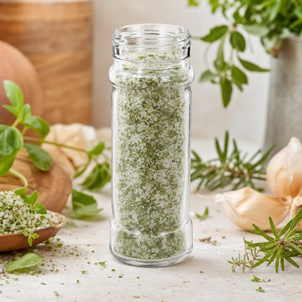 Specerijenglas, cilindervorm 100 ml met 41 mm schroefdraad, helder glas, zonder sluiting Kleine voorraadpot Mary 100 ml van helder glas, ideaal voor zelfgemaakte kruidenzouten en kruidenmengsels