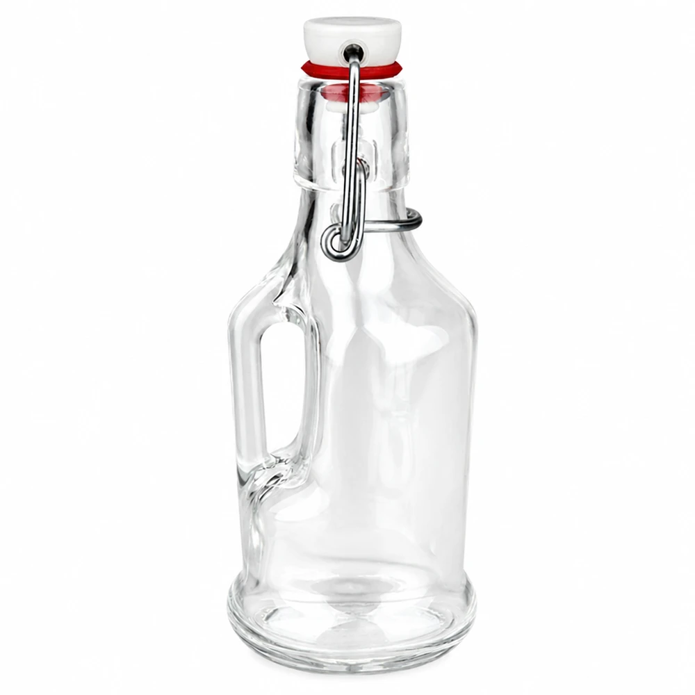 200ml glazen fles Bertha met wit porseleinen draaidop en handvat van UNiTW op een witte achtergrond