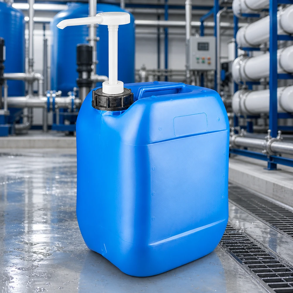 Canister 10 liter blauw met doseerpomp Compacte blauwe voorraadcontainer van 10 liter met pomp voor het nauwkeurig doseren van vloeistoffen