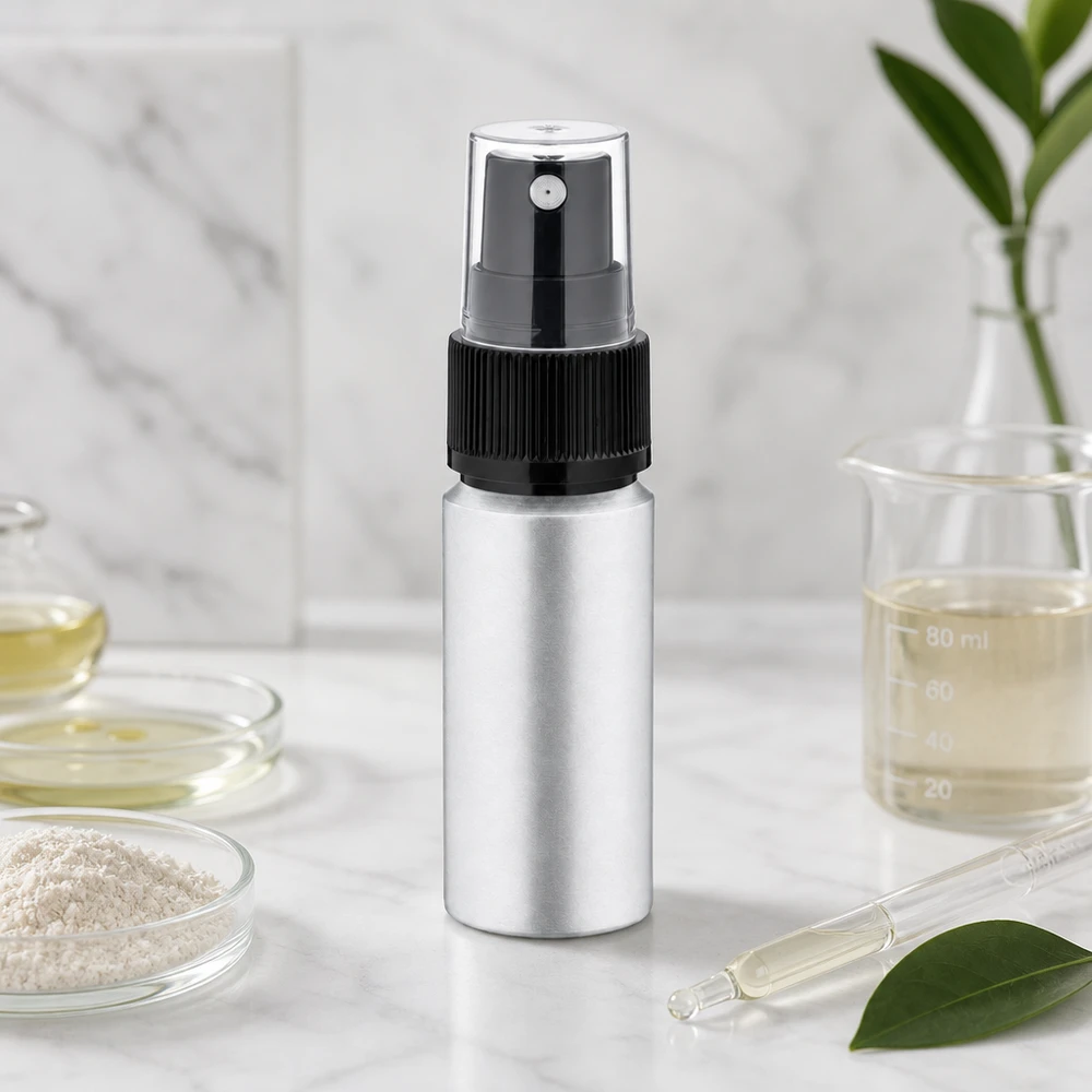 20 ml aluminium fles gebeitst incl. pompverstuiver zwart Premium flesje 20ml van gekleurd aluminium met ergonomische spraykop voor natuurlijke huidverzorging