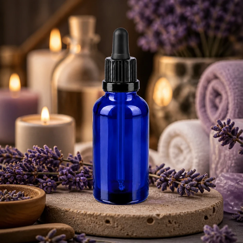 Stijlvolle blauwe druppelflacon 30ml OV BlueLine perfect voor huidverzorging en serums