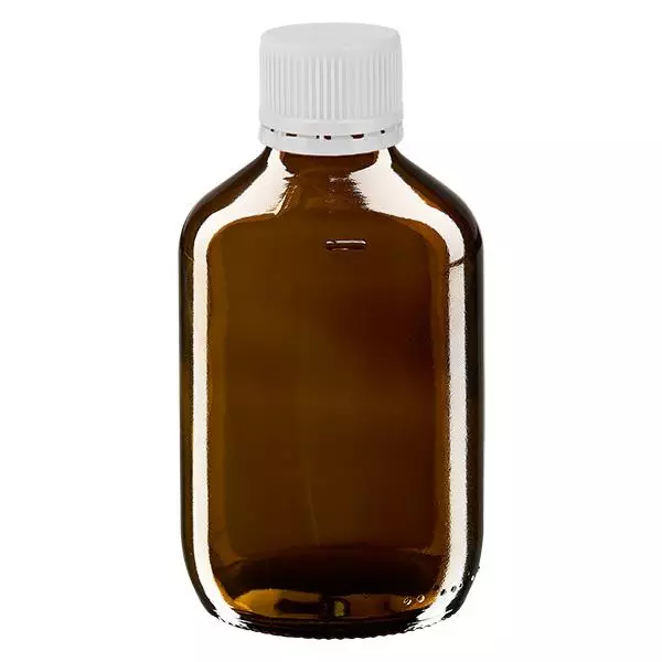200ml Euro-medicijnfles bruin met witte schroefsluiting VR 200ml Euro-medicijnfles bruin met witte schroefsluiting VR