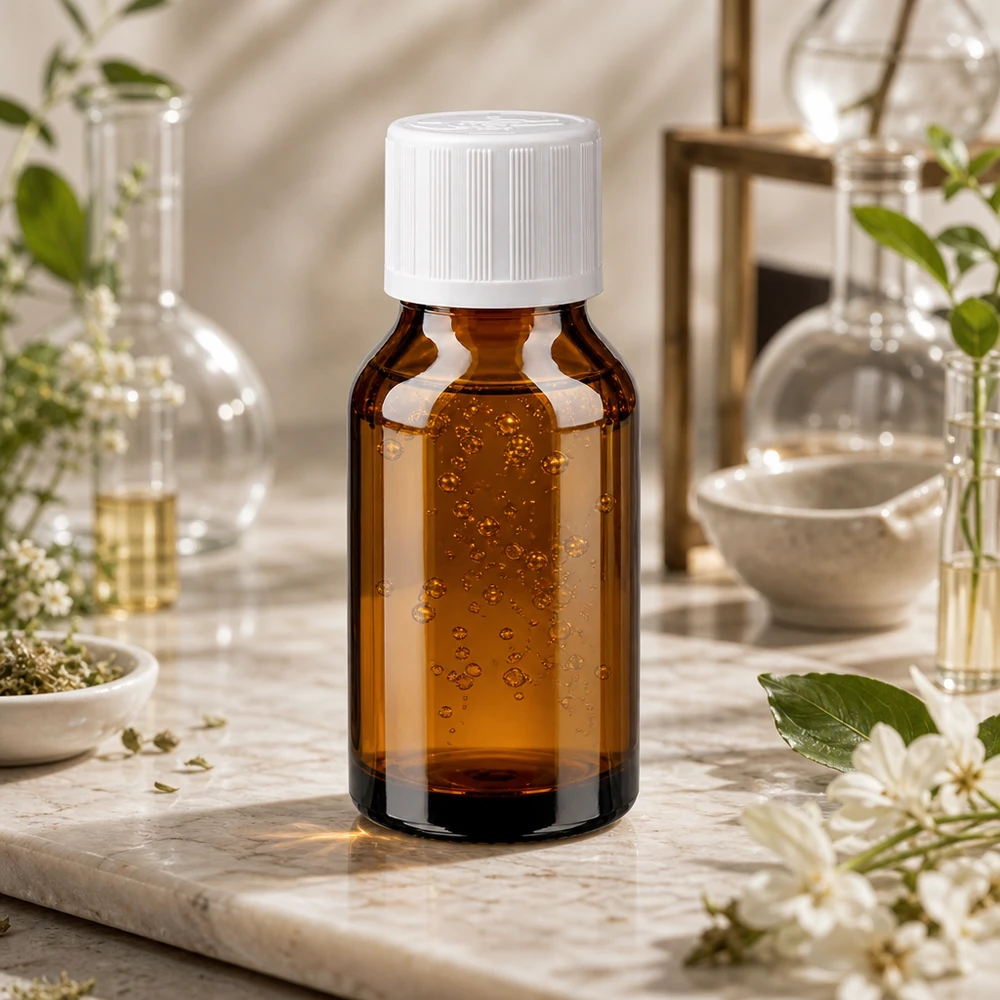 Bewaarflesje voor natuurlijke cosmetica, 15 ml, bruin glas met witte KiSi-sluiting