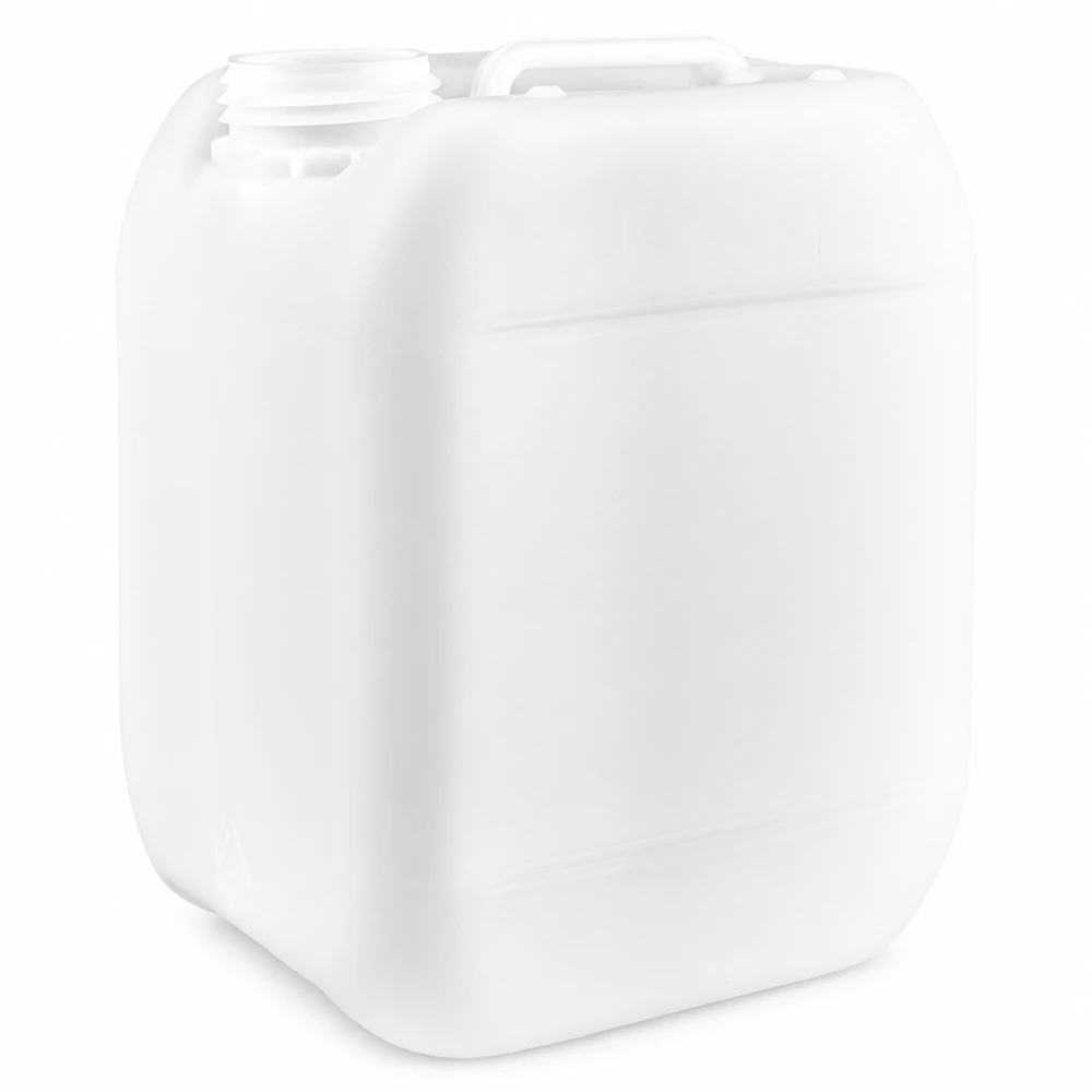 Stevige witte lege jerrycan van 5 liter, gemaakt van polyethyleen, zonder dop