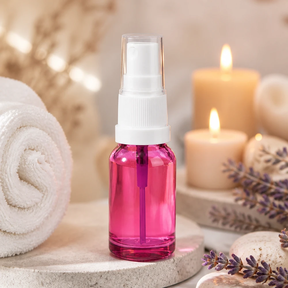 10ml spuitfles wit/transparant Standaard PurpleLine UT18/10 Klein glazen flesje 10ml in paarse look met verstuiver voor aromatherapie kamerverstuivers