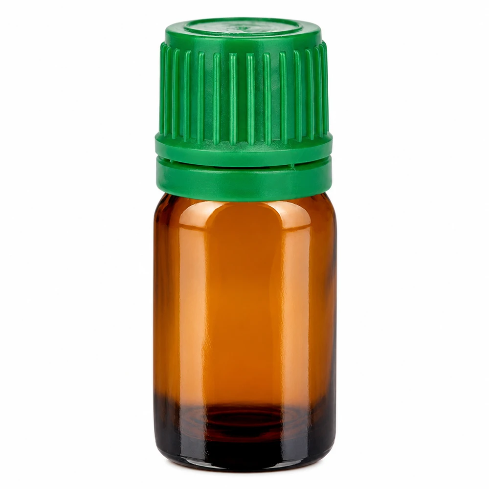 5ml amberkleurig glazen flesje met groene schroefdop voor essentiële oliën en aromatherapie