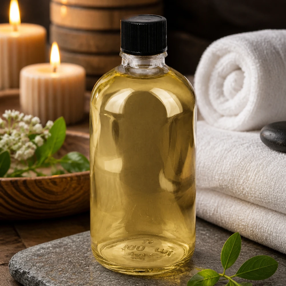 Gouden massageolie in een ClearLine-druppelfles UT18 van 100 ml met een nauwkeurige doseeropening van 1 mm
