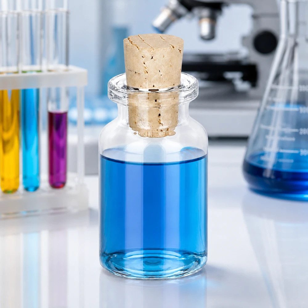 Injectiefles helder glas 10ml met kurk 11/14mm Kompakte Klarglas-Probenflasche 10ml mit konischem Korken 11/14mm in professioneller Laborumgebung