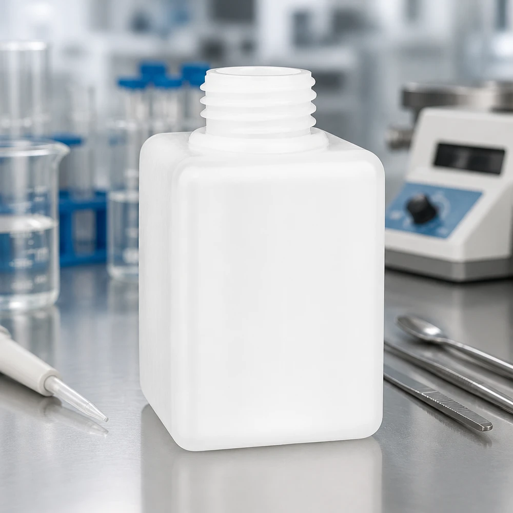 Chemicaliënfles 100 ml, nauwe hals Lege PE-HD-laboratoriumflessen van 100 ml met smalle hals, GL 25, hoekige vorm, geschikt voor chemicaliën en reagentia