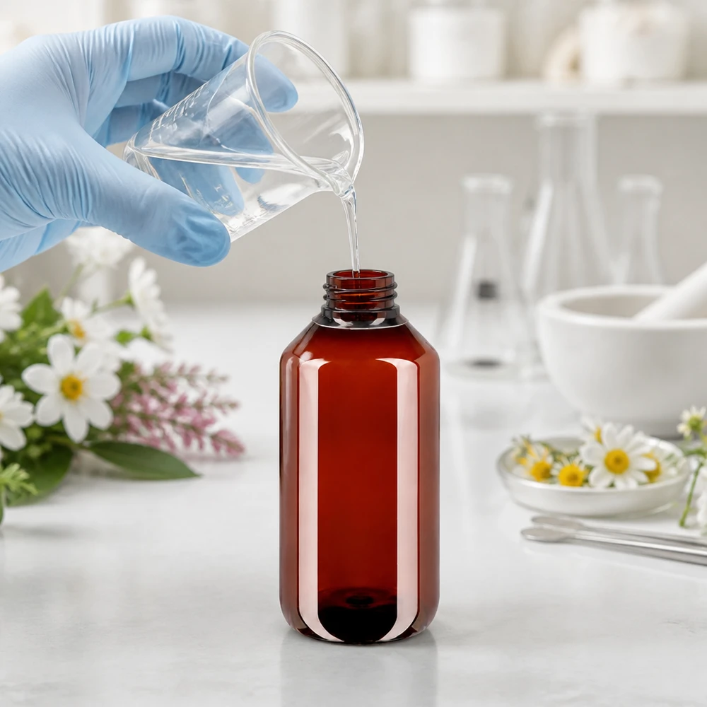 500ml PET medicijnfles - schroefsluiting VR wit - doseerbeker 30ml blank PET Verpackung 500ml amber Flasche mit OV und Becher für Naturprodukte Herstellung