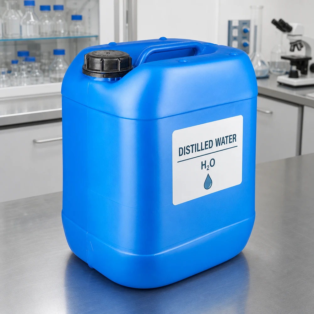 Blauwe rechthoekige jerrycan van 20 liter met handgreep en originele sluiting