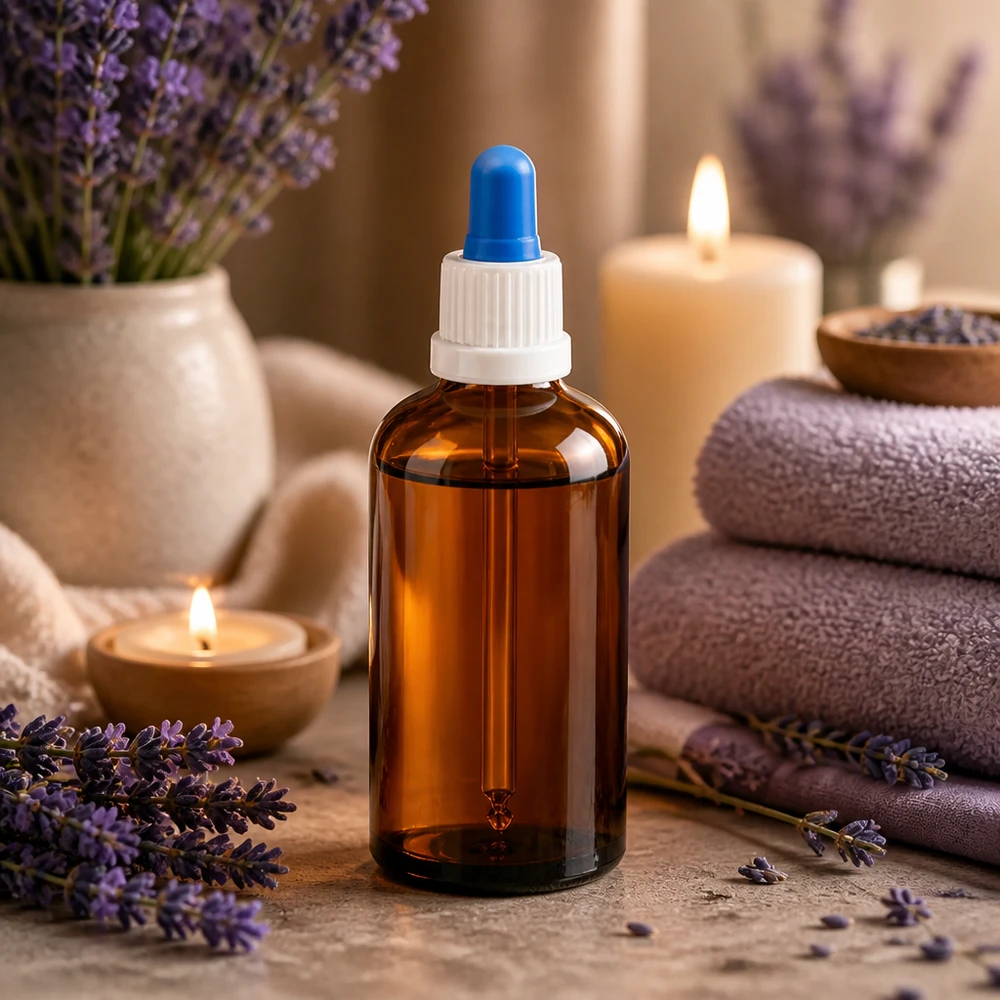 100ml amberkleurige glazen fles met blauwe pipet ideaal voor doe-het-zelf cosmetica en natuurlijke producten