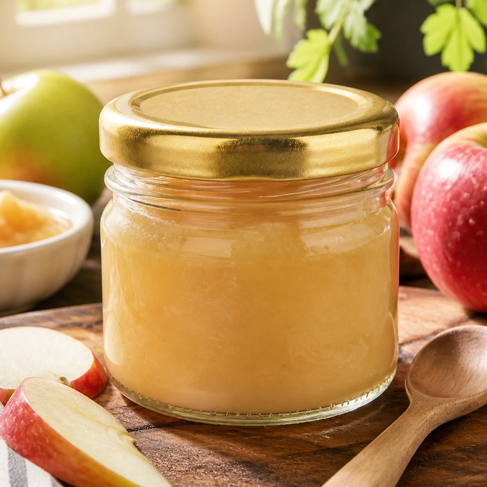 Voorraadpot van 33 ml van helder glas met een gouden schroefdop voor babyvoeding en puree