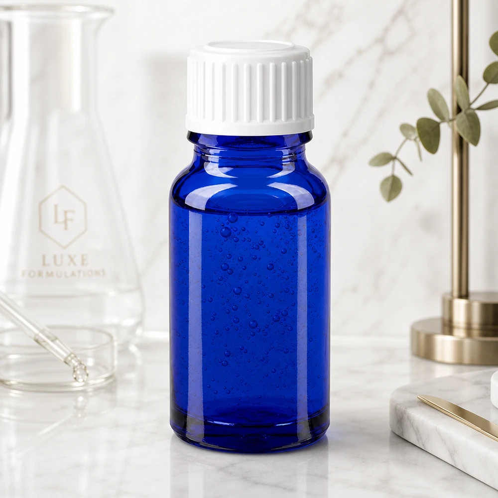 Blauwe glazen flessen 10ml met wit sluiting Hoogwaardige blauwe druppelfles van 10 ml van Apoglas met witte dop voor cosmetica en farmacie