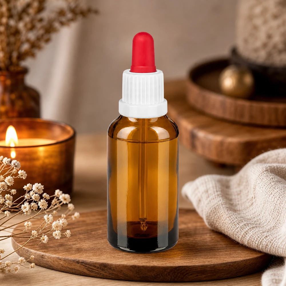 Glazen fles 30ml bruin van apothekerskwaliteit met kindveilige pipet voor medische toepassingen