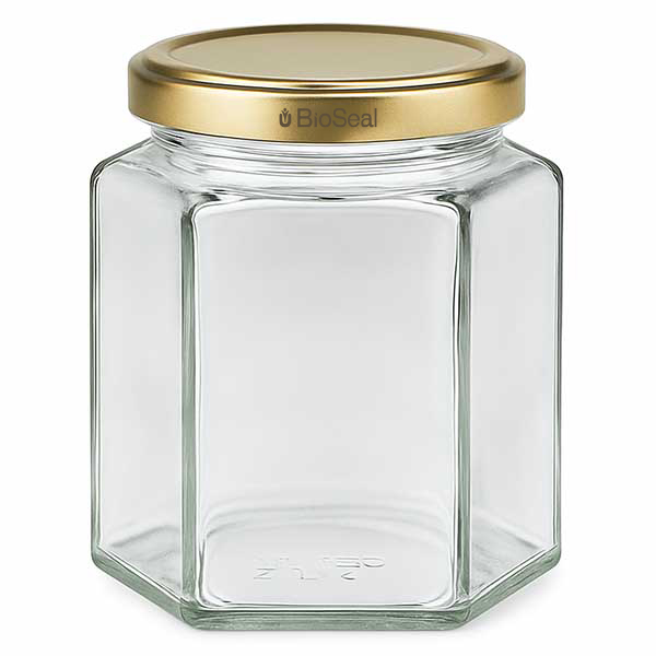 390ml hexaglas met BioSeal deksel goud UNiTWIST