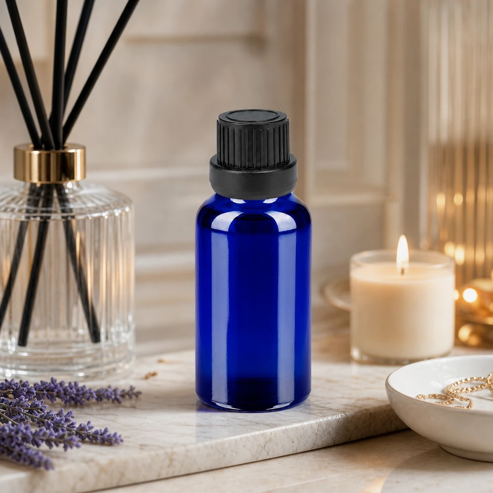 Apothekersfles 20ml in klassiek blauw met robuuste schroefdraad voor laboratoriumkwaliteit
