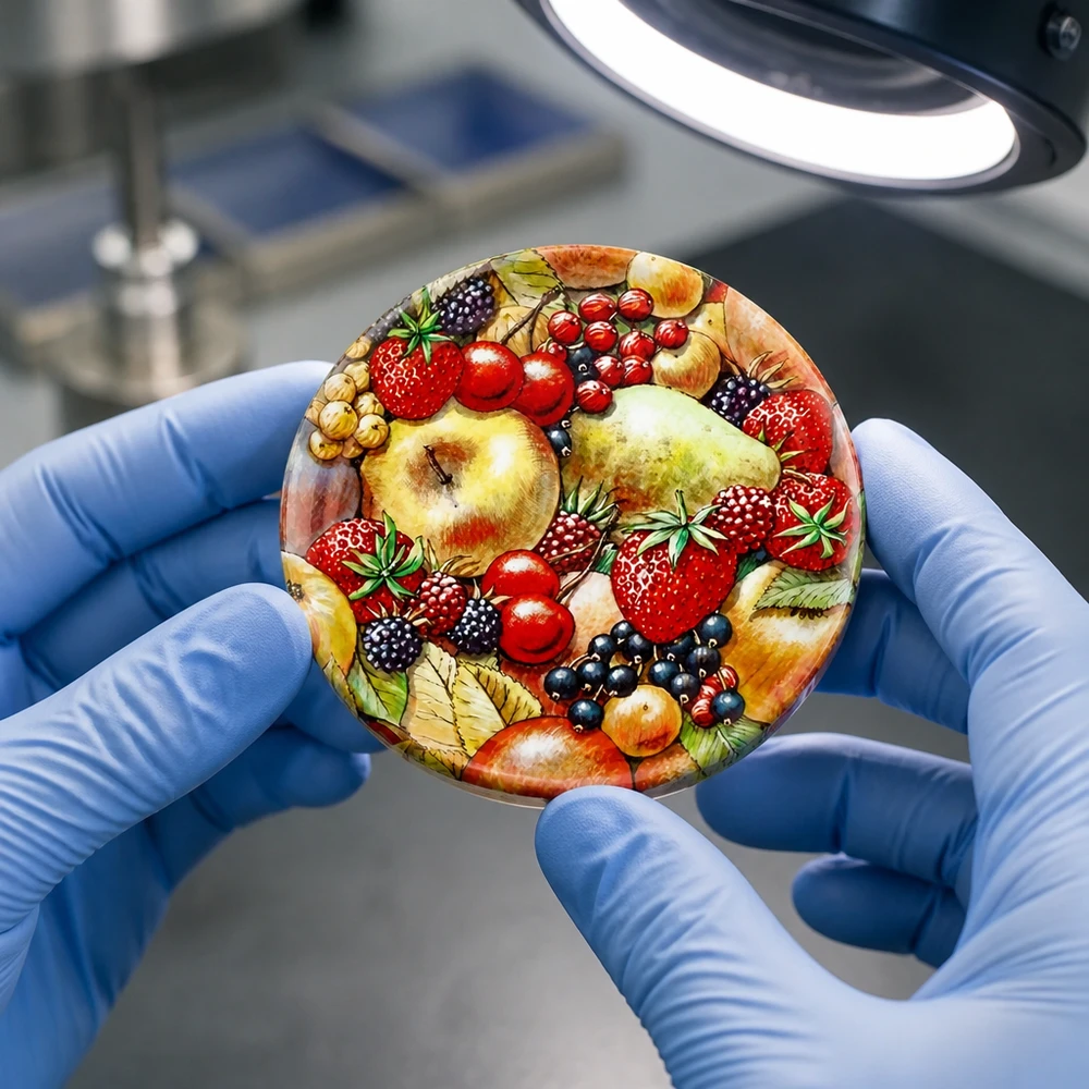 82 mm BasicSeal-deksel met fruitmotief (TO82) UNiTWIST 82 mm BasicSeal TO82-deksel met realistisch fruitpatroon: bosbessen, aalbessen, aardbeien