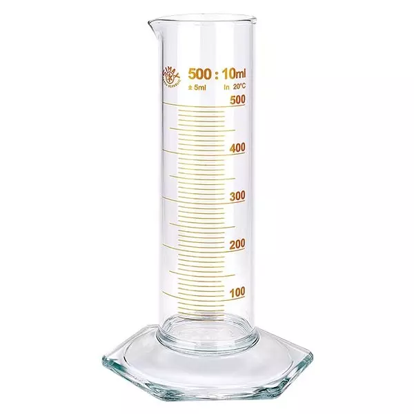 Maatcilinder 500ml bruin maatverdeling laag model ISO 4788